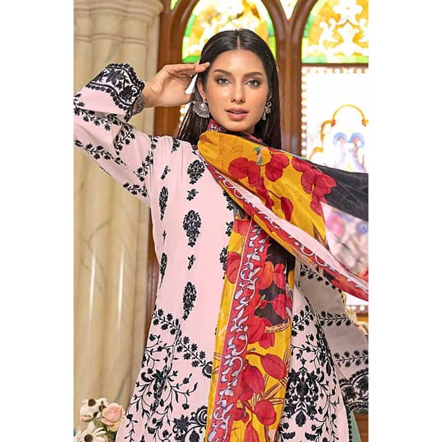 Luxury Tissue Silk Dupatta Unstitched Lawn Suit SSM-32010 3PC