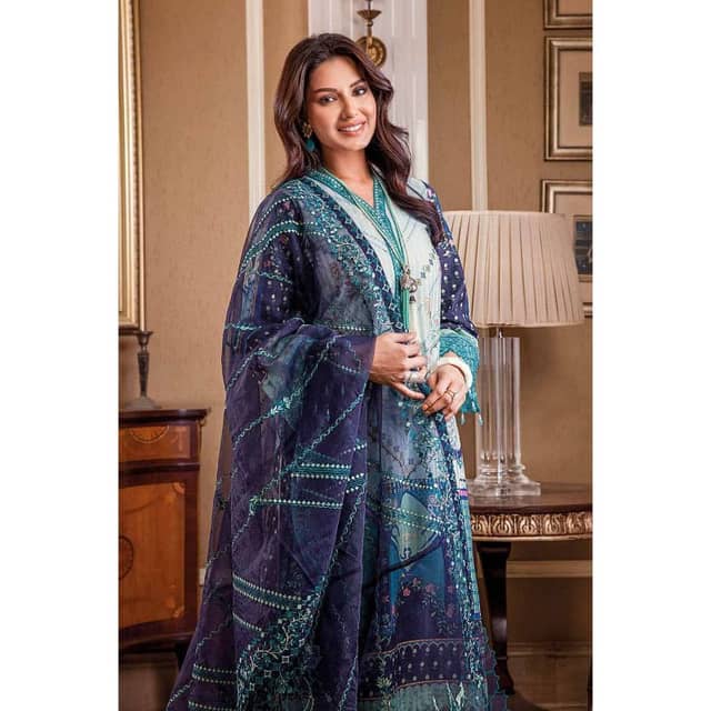 Unstitched Embroidered Lawn Suit With Embroidered Organza Dupatta OG-32001 3PC