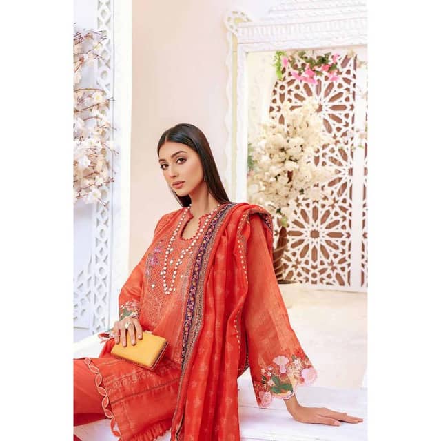 Embroidered Cotton Unstitched Suit With Zari Dupatta ST-32002 3PC