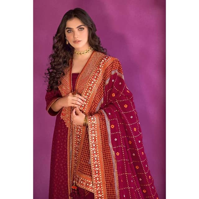Embroidered Chunri Lawn Unstitched Suit With Chiffon Gold and Lacquer Printed Dupatta BM-32010 3PC