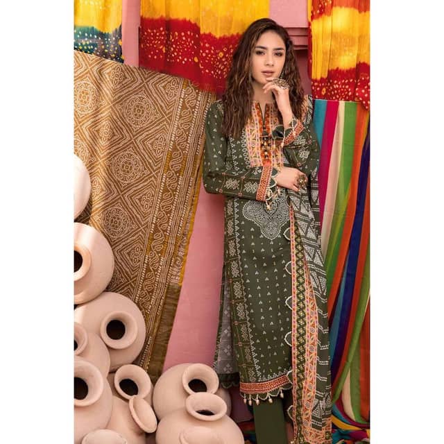 Chunri Lawn Unstitched Gold Printed Suit CL-32180B 3PC