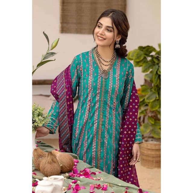 Gold Printed Lawn Unstitched Suit with Gota Lace CL-32418 3PC