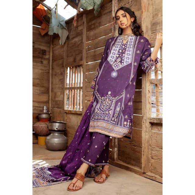Ideas Embroidered Lawn Unstitched Printed Suit With Denting Lawn Dupatta DN-32075A 3PC