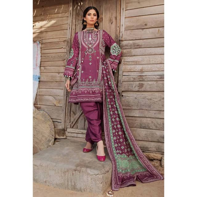 Ideas Embroidered Lawn Unstitched Printed Suit With Denting Lawn Dupatta DN-32072B 3PC