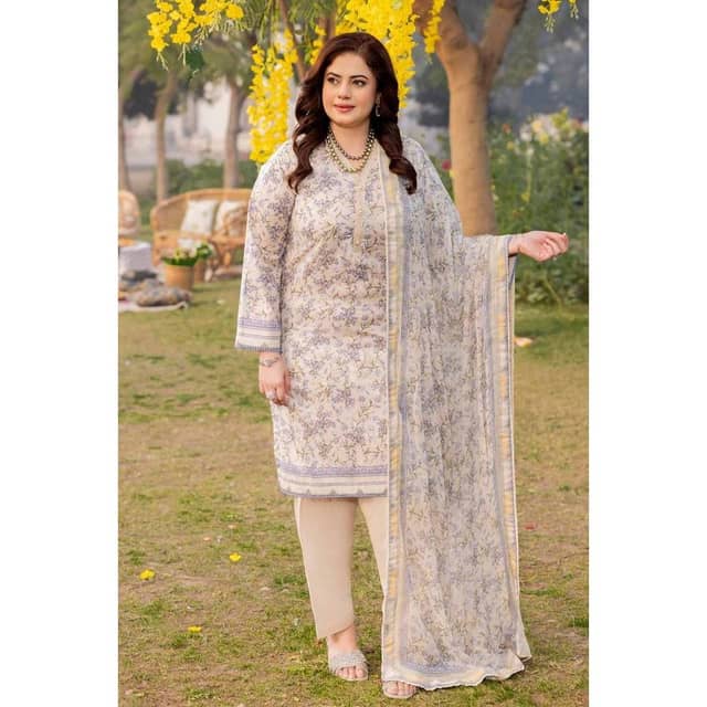 Ideas Printed Lawn Unstitched Suit with Chiffon Dupatta BM-42014 3PC