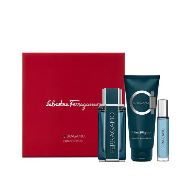 Salvatore Ferragamo Intense Leather EDP  100ml+EDP 10ml +Shampoo & Shower Gel Set for Men