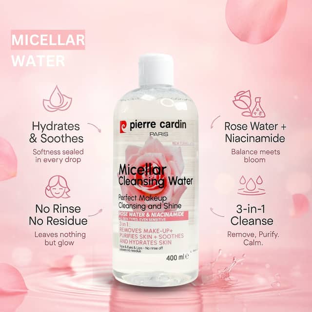 Pierre Cardin Paris Cleansing Micellar Water 400ml - With Rose Water And Niacinamide
