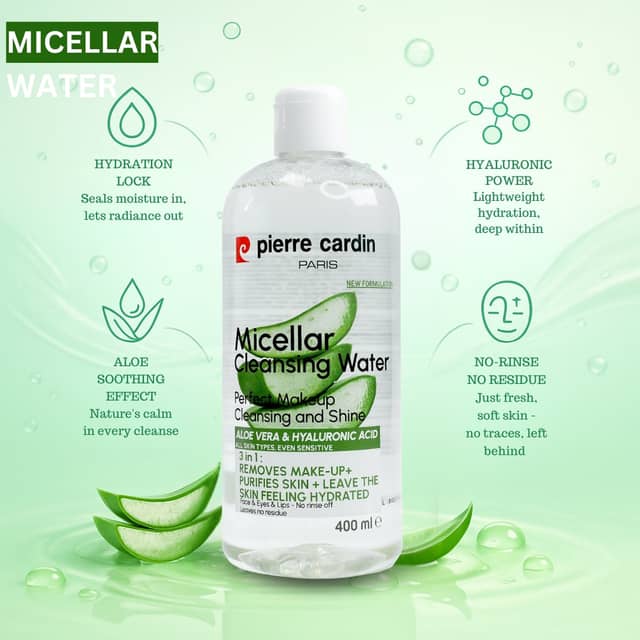 Pierre Cardin Paris Cleansing Micellar Water 400ml - With Aloe Vera & Hyaluronic Acid