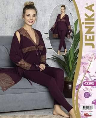 Jenika Collection 3 Pieces Night Gown Set Free Size 43395