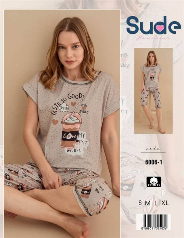 Sude Pajama Set Printed Multi Color 6006