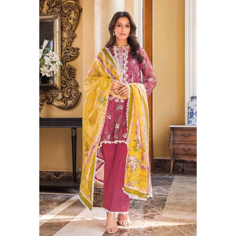 Embroidered Net Unstitched Suit With Silk Dupatta SSM-32009 3PC