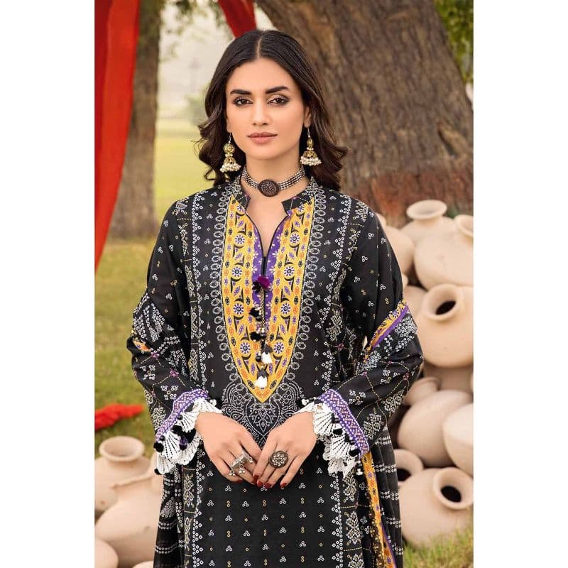 Chunri Lawn Unstitched Gold Printed Suit CL-32180A 3PC