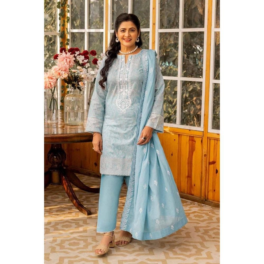 Ideas Embroidered Printed Lawn Unstitched Suit with Embroidered DN-42023 3PC