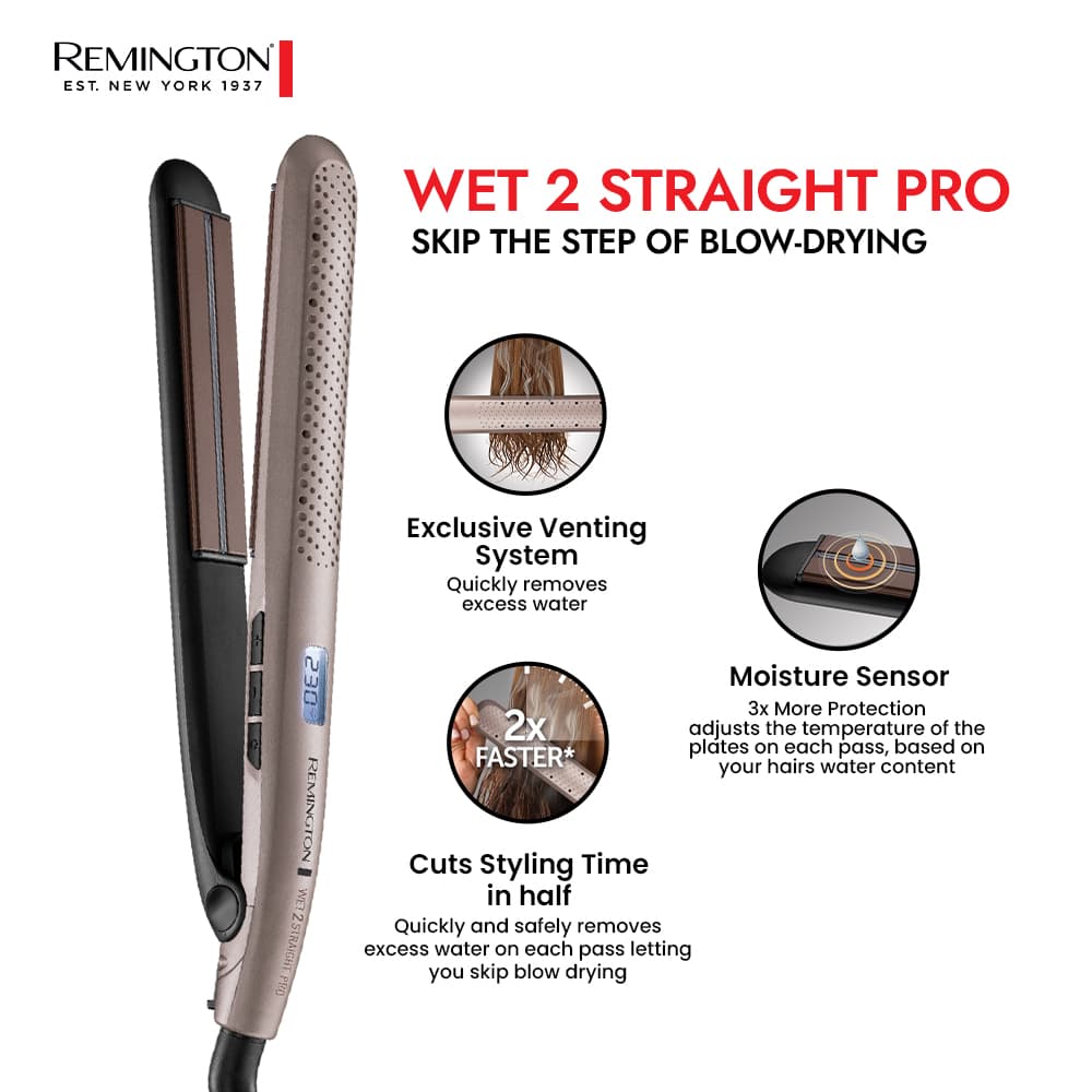 S7970 Remington Wet 2 Straight Pro Hair Straightener Bronze