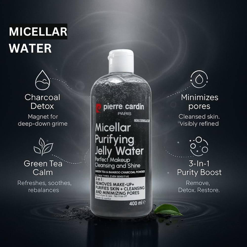 Pierre Cardin Paris Cleansing Micellar Water 400ml - With Green Tea & Bamboo Charcoal Powder