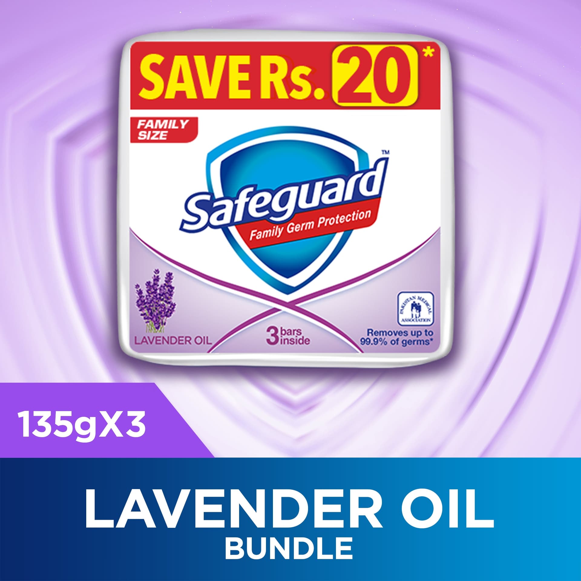 Safeguard Bar Soap Lavender 125g (Pack Of 3)