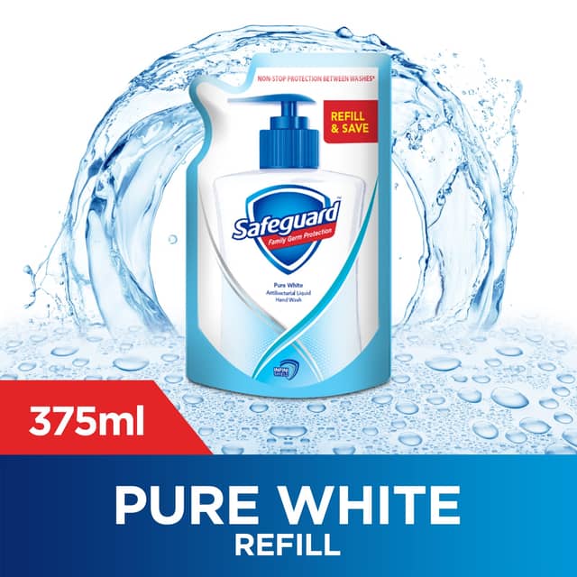 Safeguard Liquid Hand Soap Wash Pure White Refill 375ml