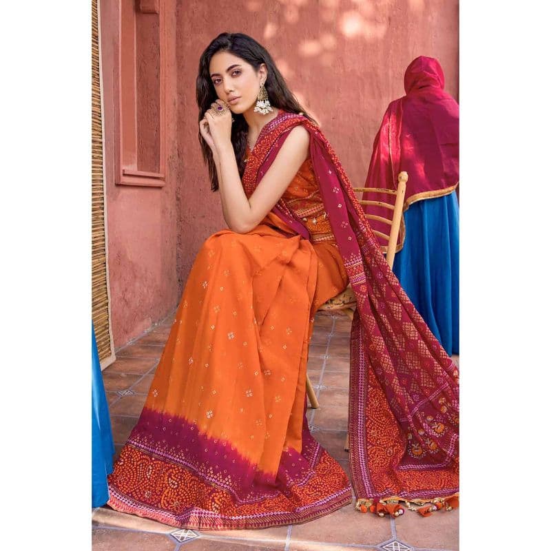 Lawn Unstitched Gold Printed Saree Blouse SR-32022 3PC