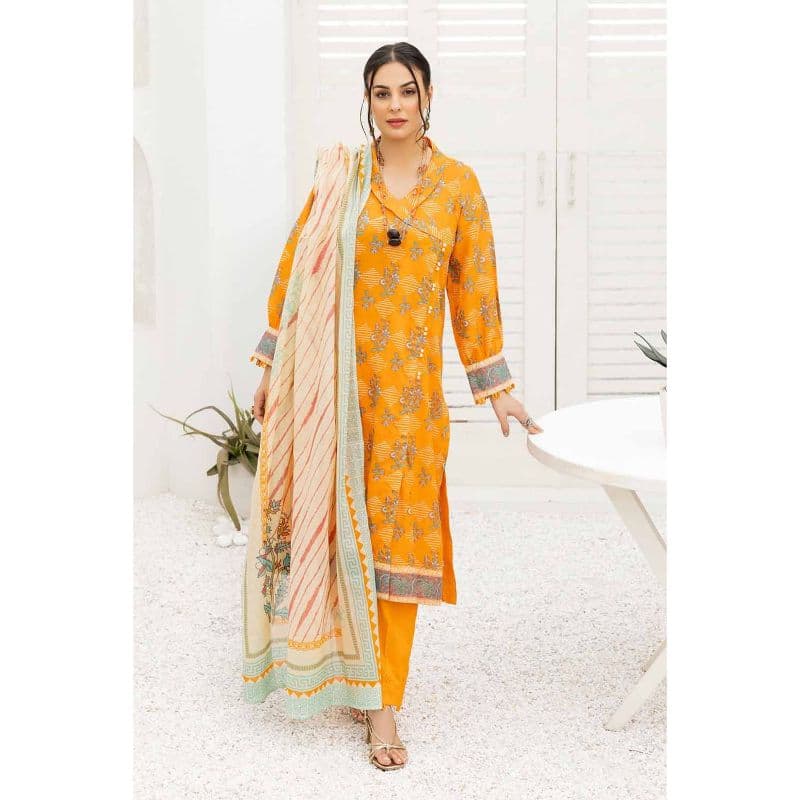 Ideas Printed Unstitched Lawn Suit with Denting Lawn Dupatta DN-32108A 3PC