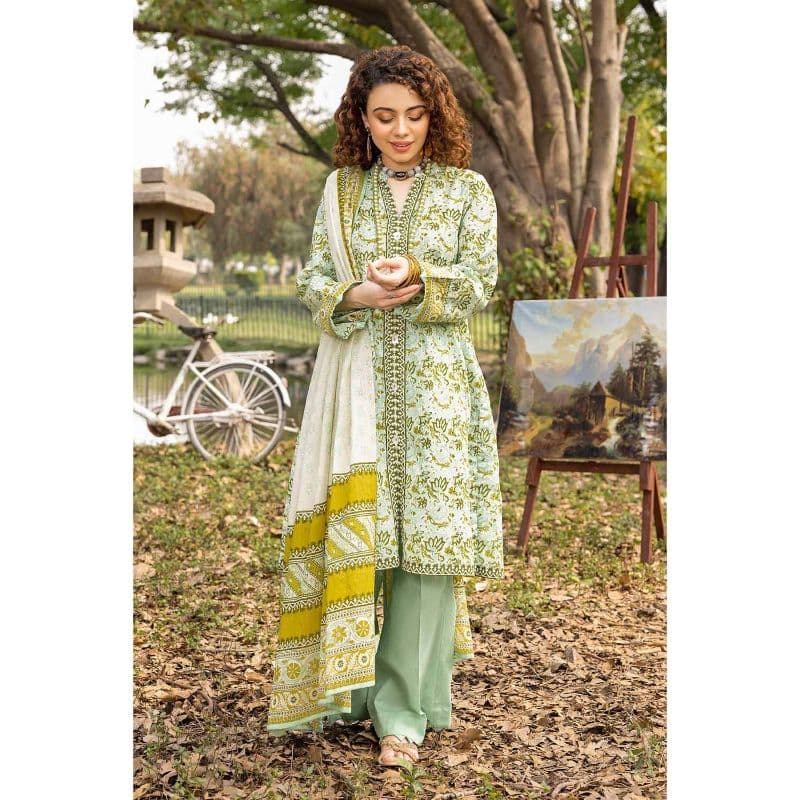 Ideas Printed Unstitched Lawn Suit with Denting Lawn Dupatta DN-32106B 3PC