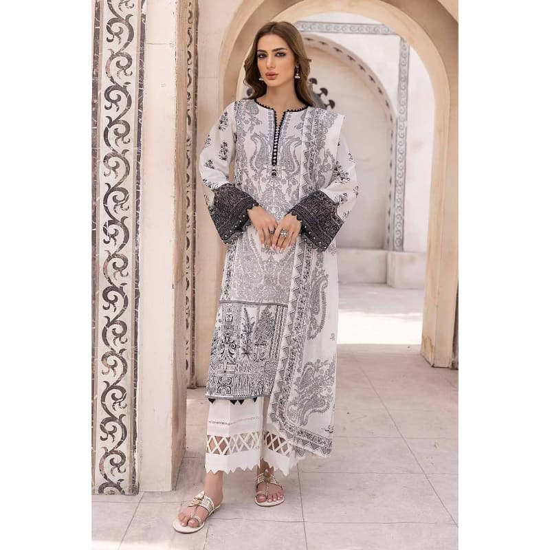 Ideas Embroidered Unstitched Lawn Suit with Organza Neckline B-32034 3PC