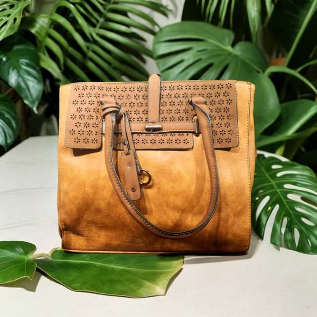 Pu Leather Tote Purse Reddish Brown