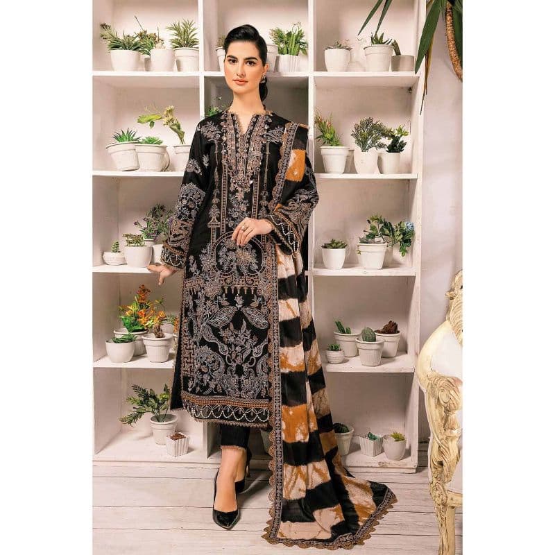 Ideas Embroidered Lawn Unstitched Lacquer Printed Suit With Denting Lawn Dupatta DN-32085 3PC
