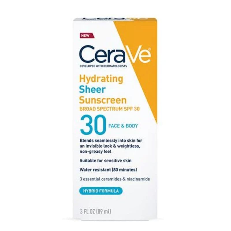 CeraVe Hydrating Sheer Sunscreen Broad Spectrum SPF 30 for Face & Body