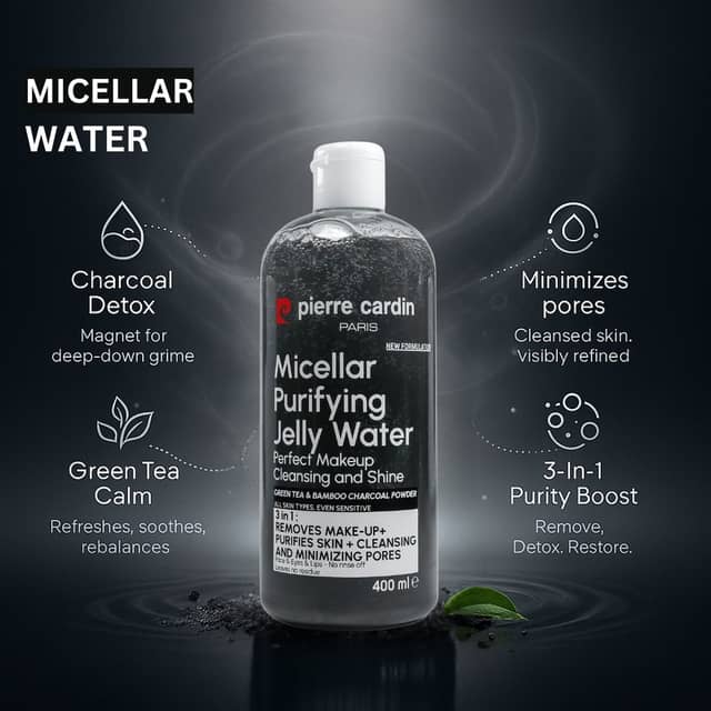 Pierre Cardin Paris Cleansing Micellar Water 400ml - With Green Tea & Bamboo Charcoal Powder
