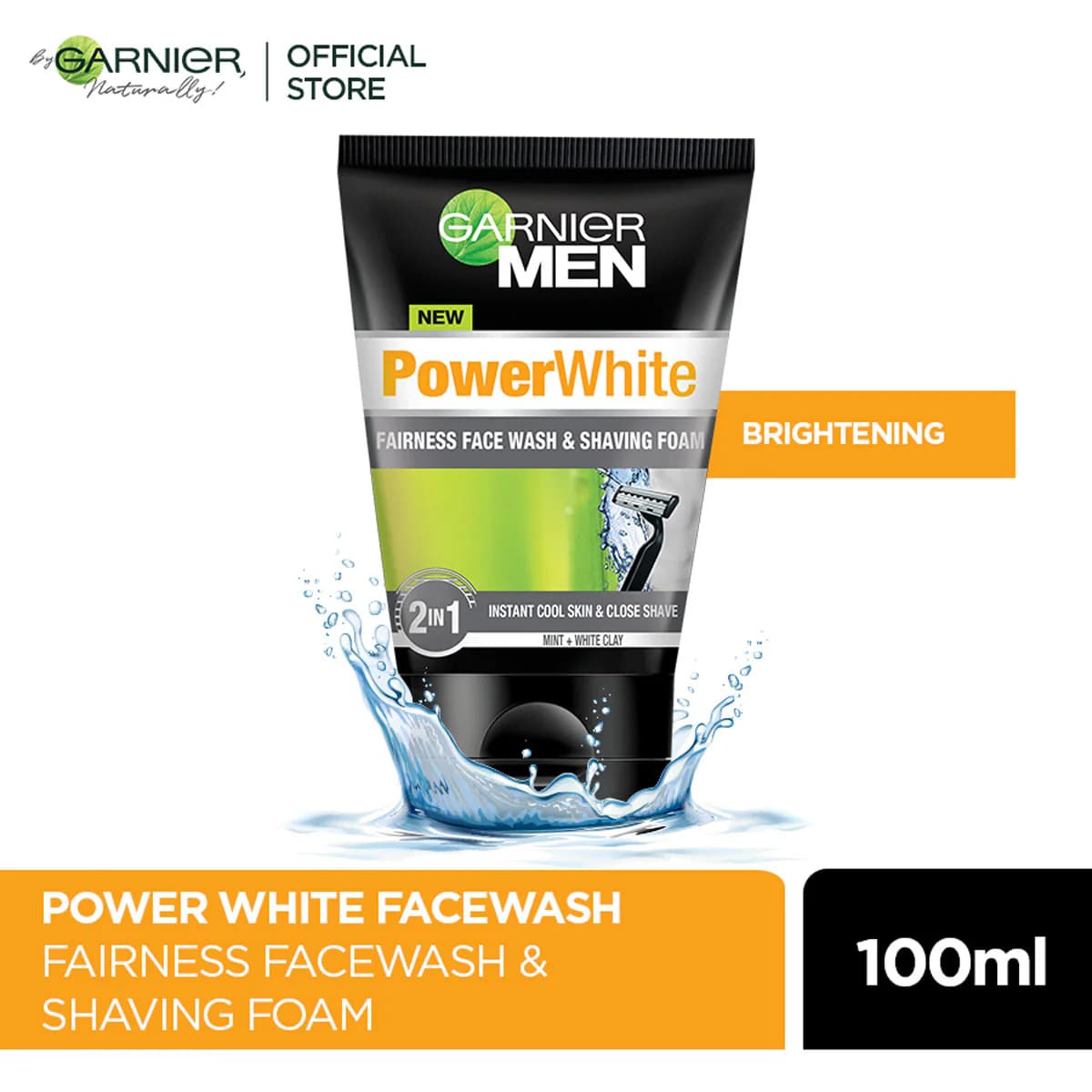 Garnier Men Power White Face Wash 100ml For Brighter Skin